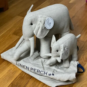 NWT Linen Perch Momma and Baby Enzo Natural Linen Elephant Duo Stuffed Animals
